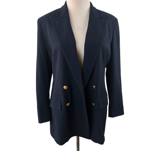 Lauren Ralph Lauren Wool Double Breasted Blazer Suit Jacket Navy Size 14 H11870 - Picture 4 of 9